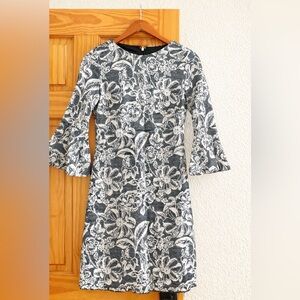 Tommy Hilfiger Black and White Floral Long Sleeve Dress